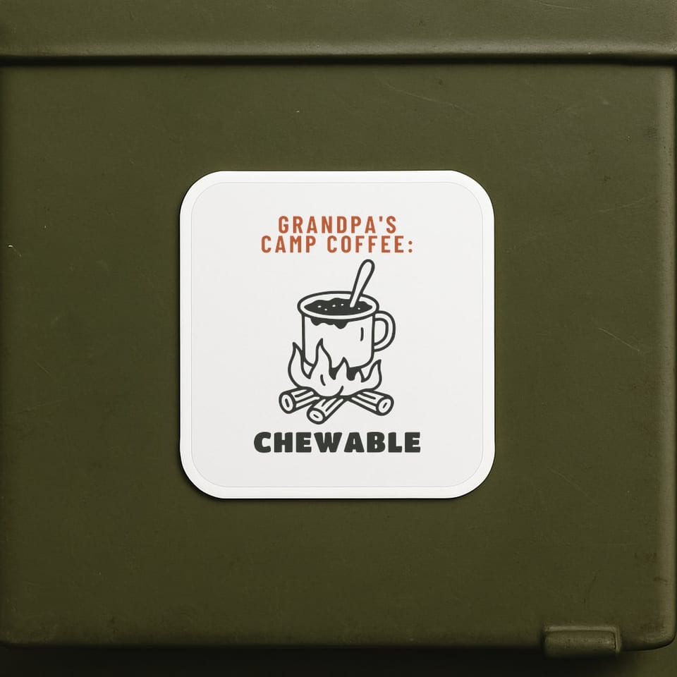 Grandpa's Coffee: Chewable sticker, White