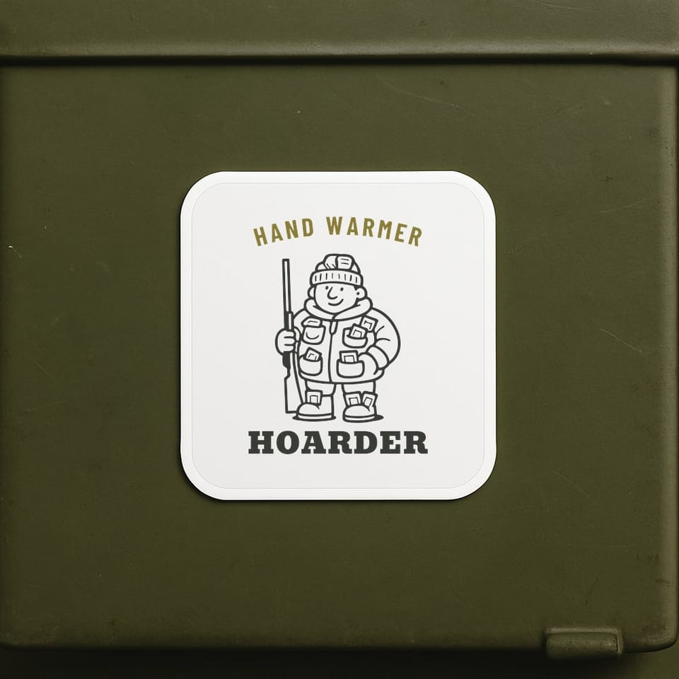 Hand Warmer Hoarder sticker, White
