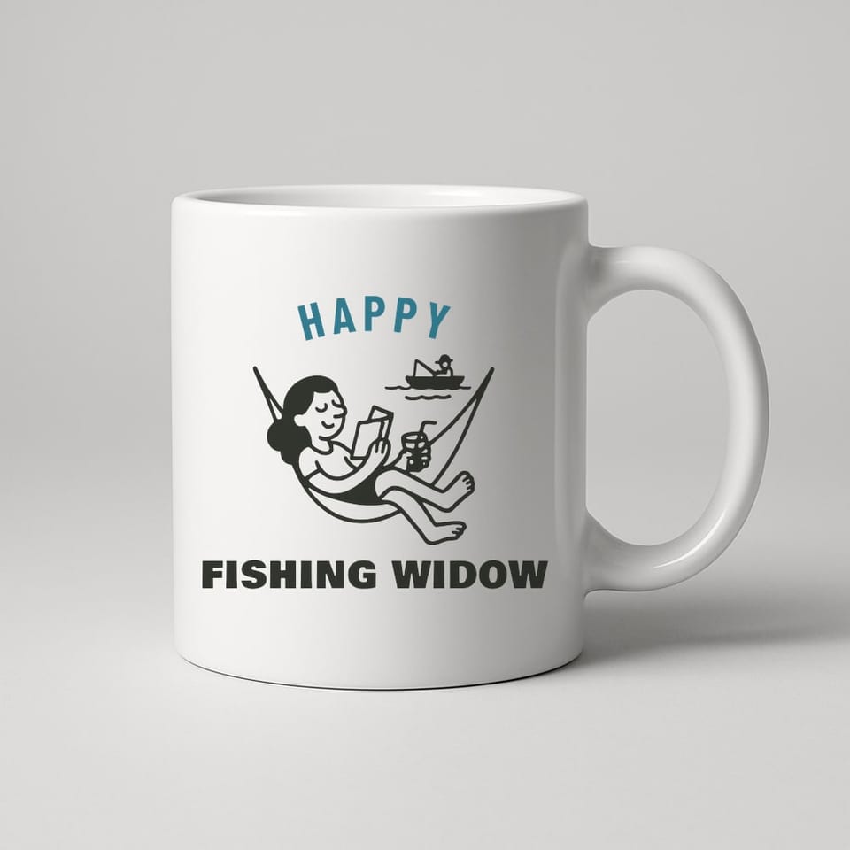 Happy Fishing Widow mug, White