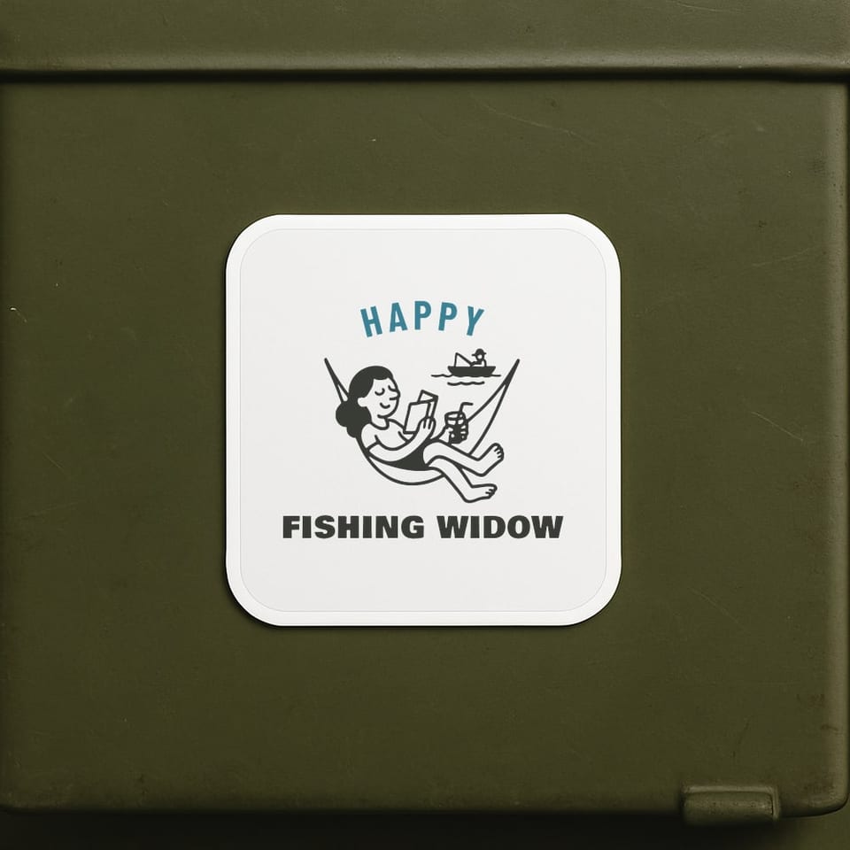 Happy Fishing Widow sticker, White