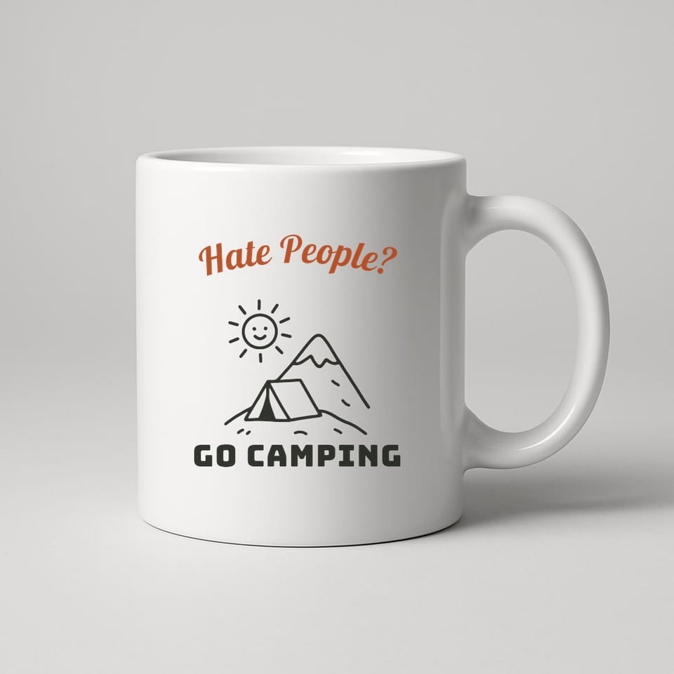 Hate People? Go Camping. mug, White
