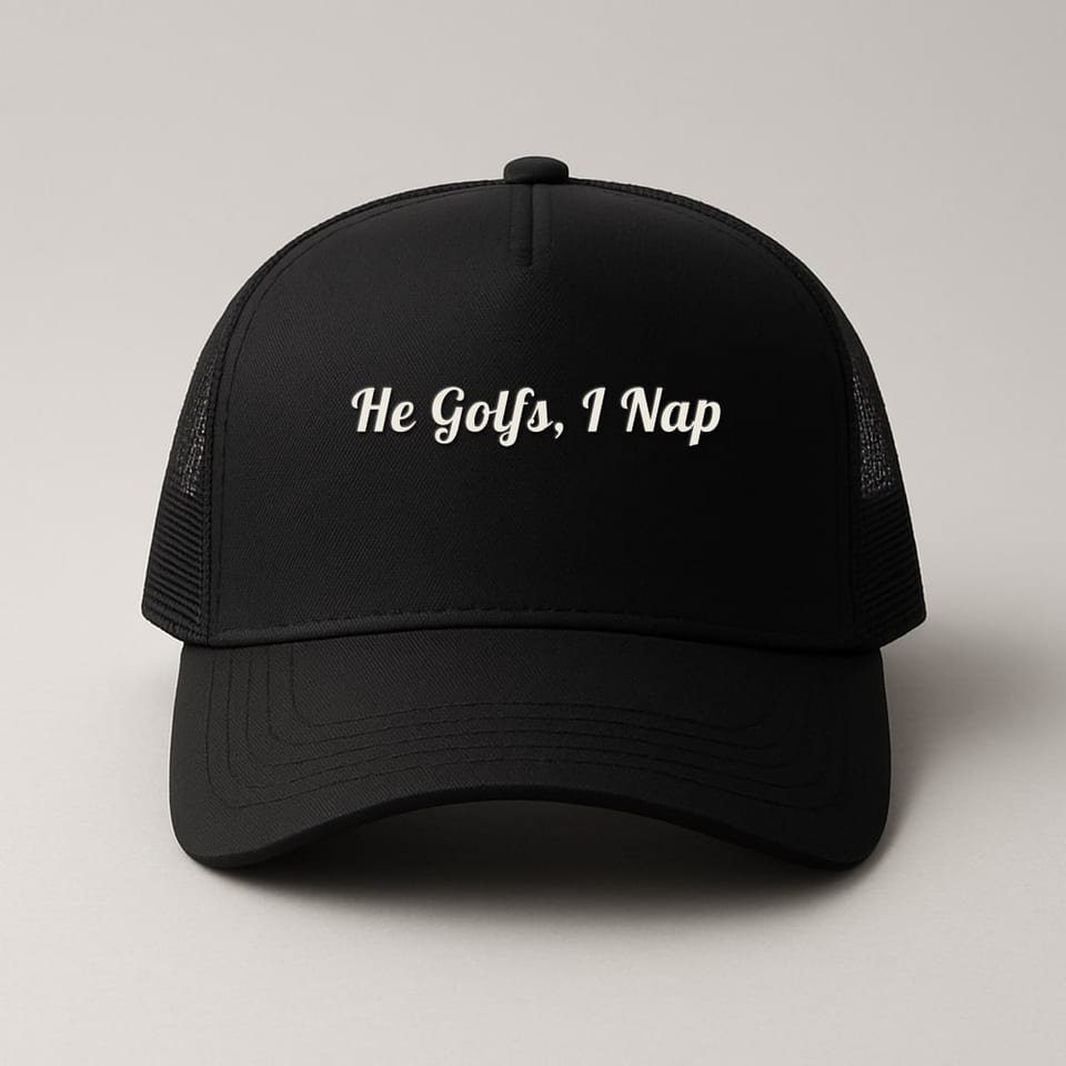 He Golfs, I Nap trucker hat, Black