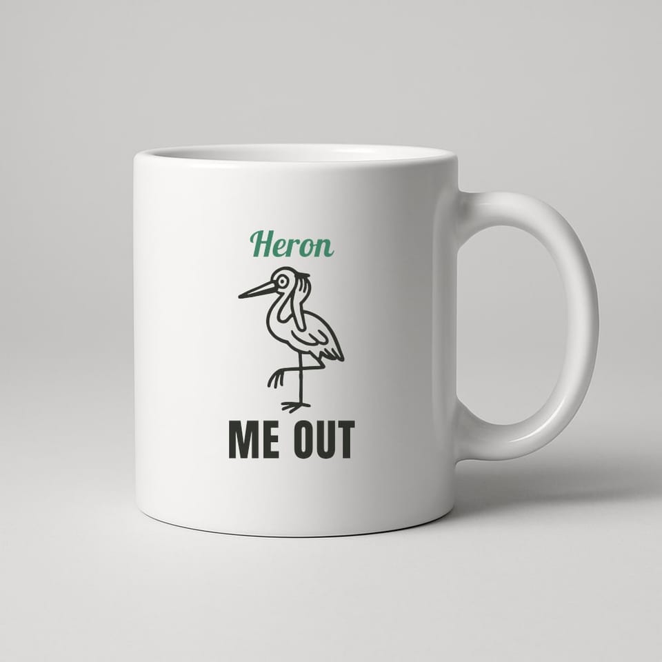 Heron Me Out mug, White