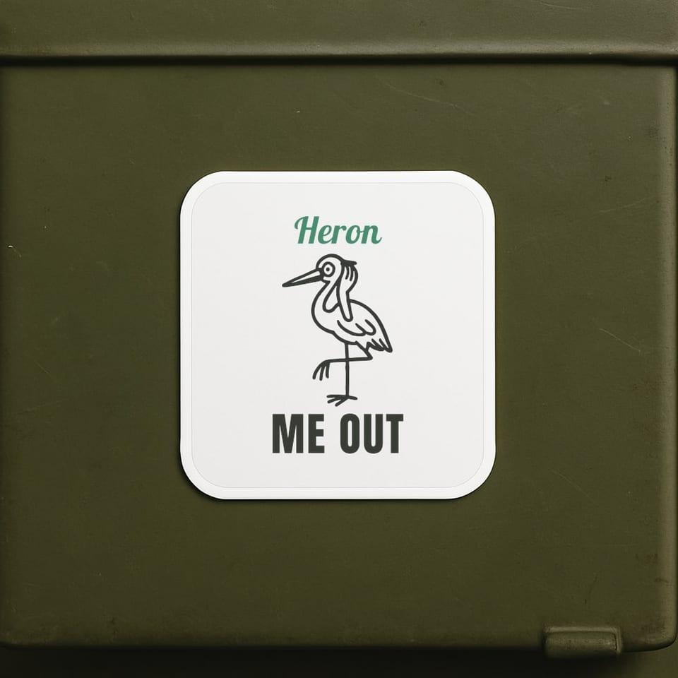 Heron Me Out sticker, White