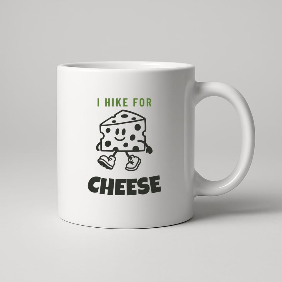 I Hike for Cheese mug, White