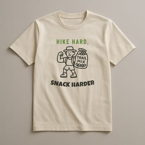 Hike Hard, Snack Harder tee, Natural