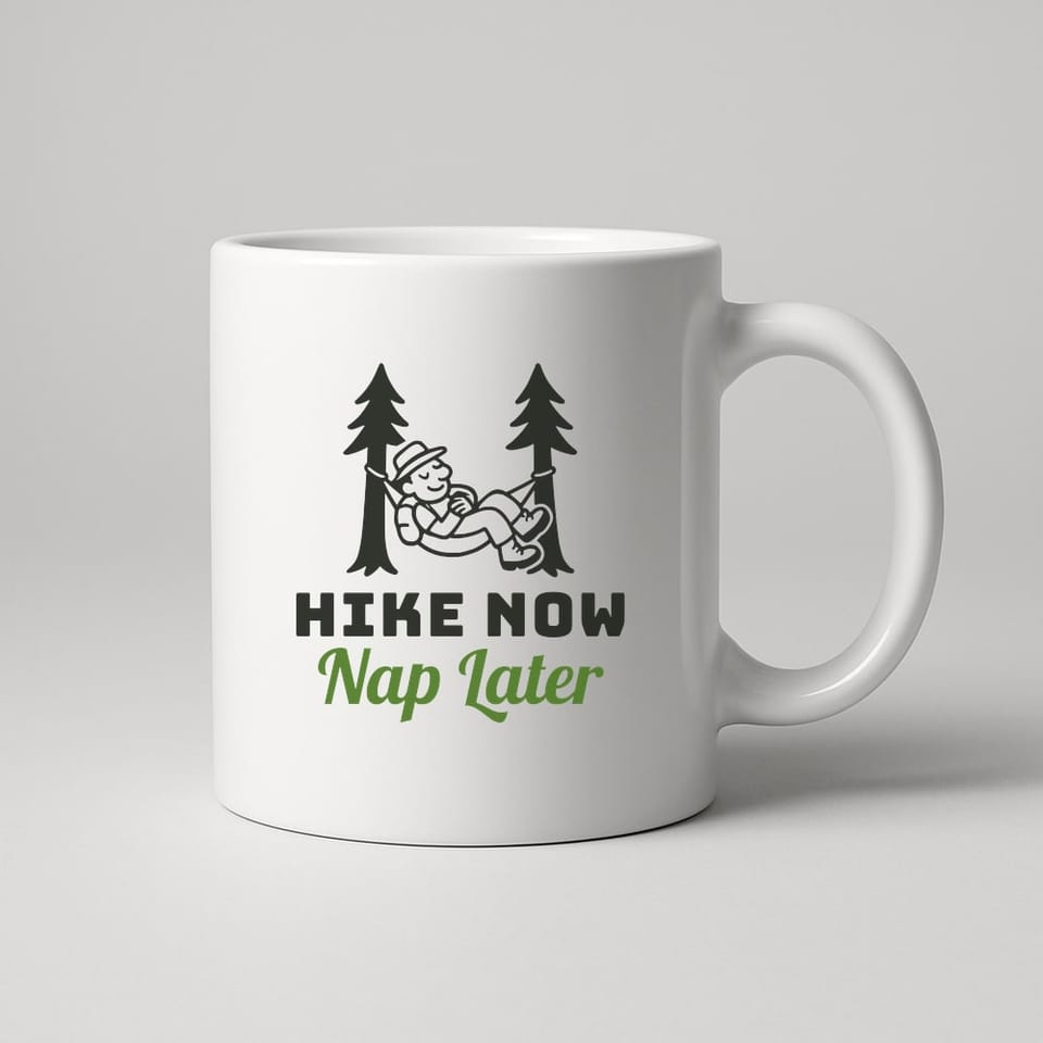 Hike Now, Nap Later mug, White