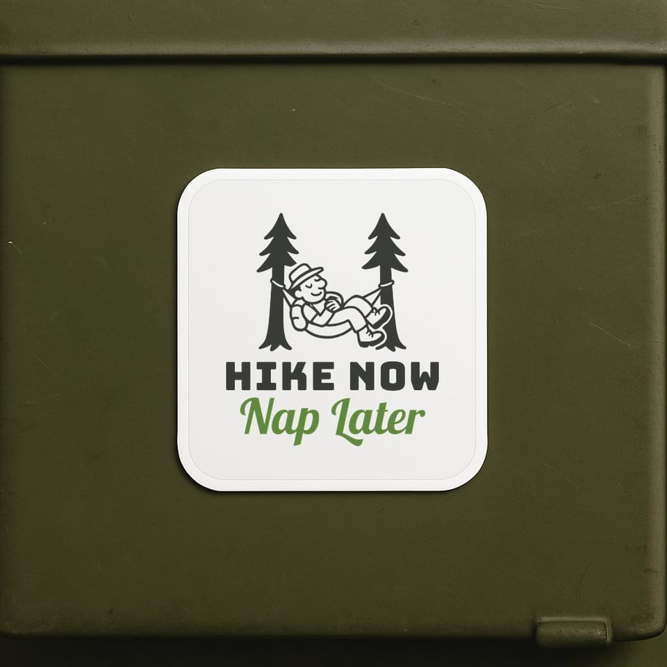 Hike Now, Nap Later sticker, White