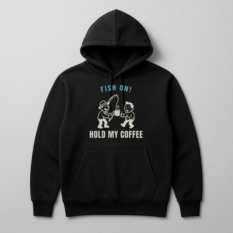 Fish On, Hold My Coffee hoodie, Black