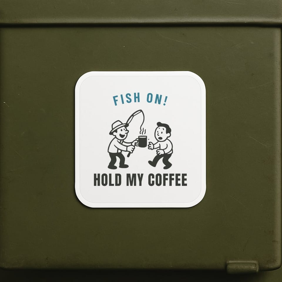 Fish On, Hold My Coffee sticker, White