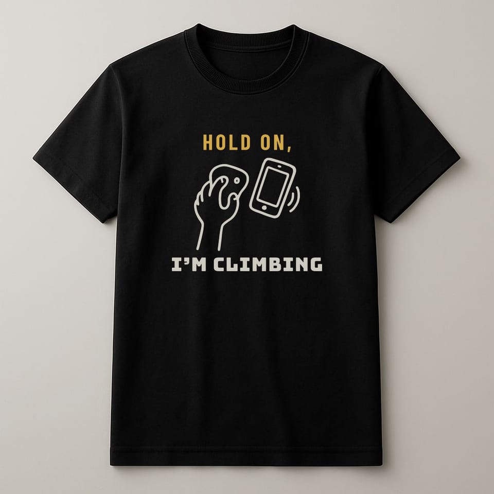 Hold On, I’m Climbing tee, Black