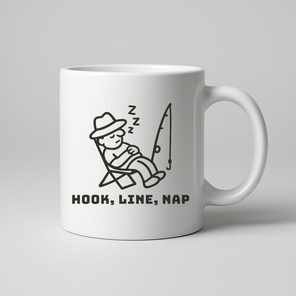 Hook, Line, Nap mug, White