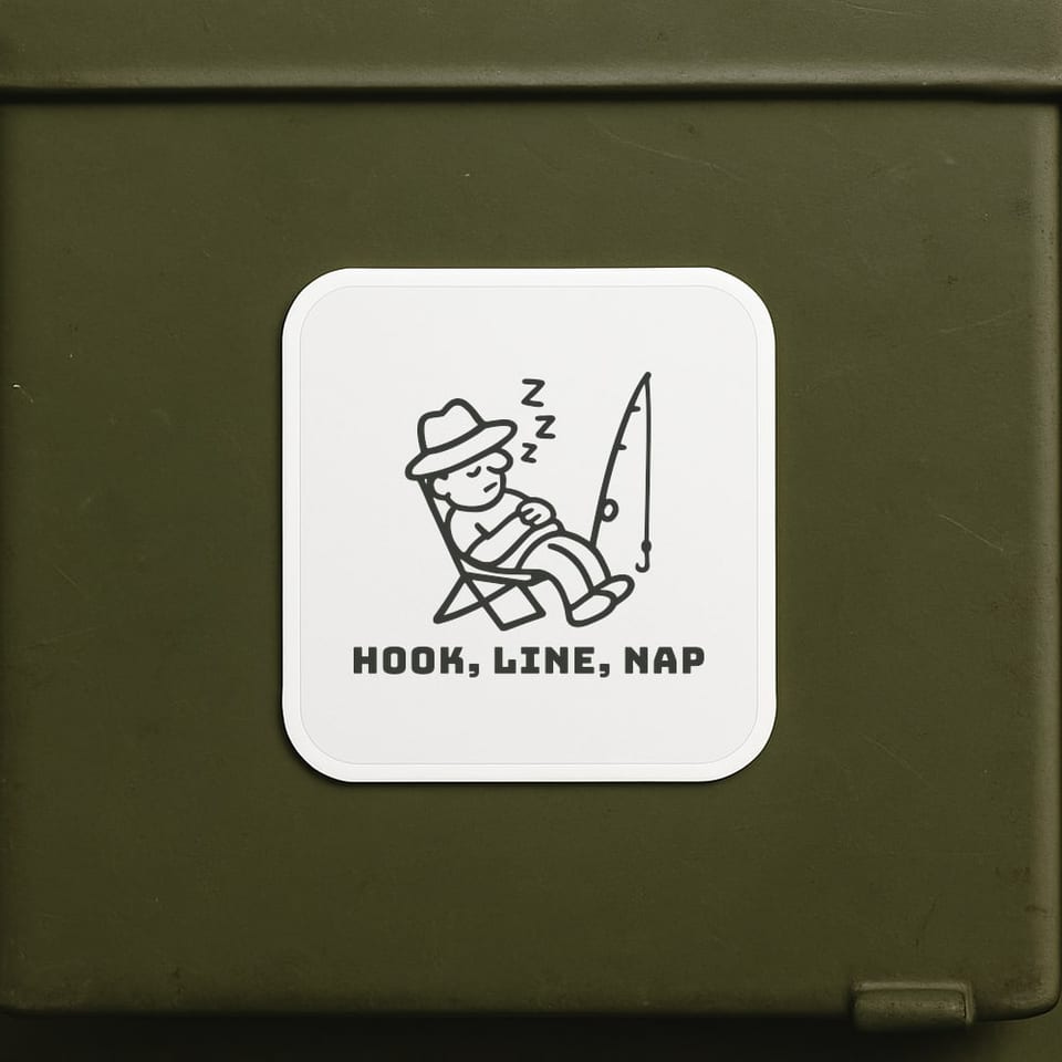 Hook, Line, Nap sticker, White