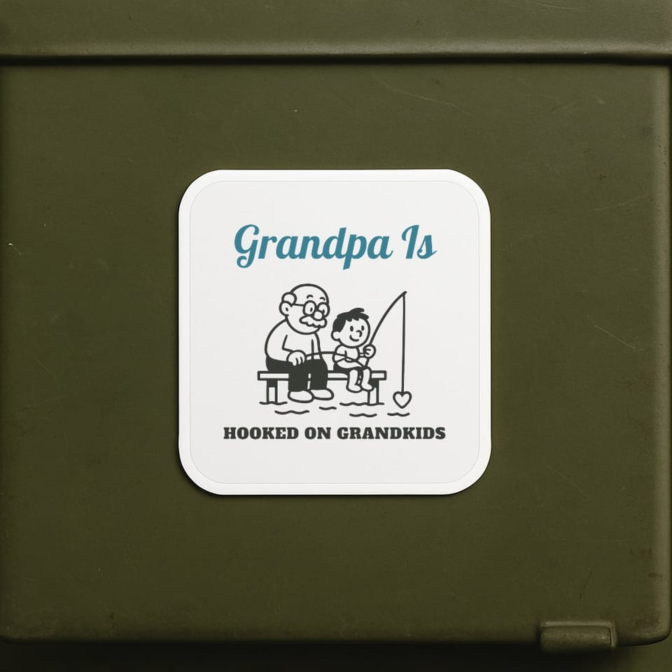 Hooked on Grandkids sticker, White