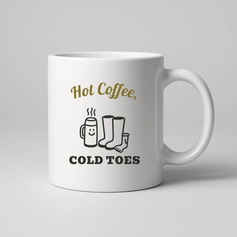 Hot Coffee, Cold Toes mug, White