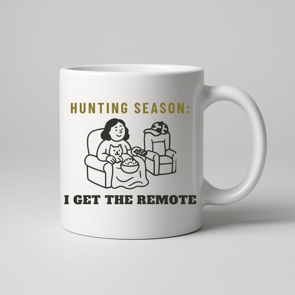 Hunting Season: I Get the Remote mug, White