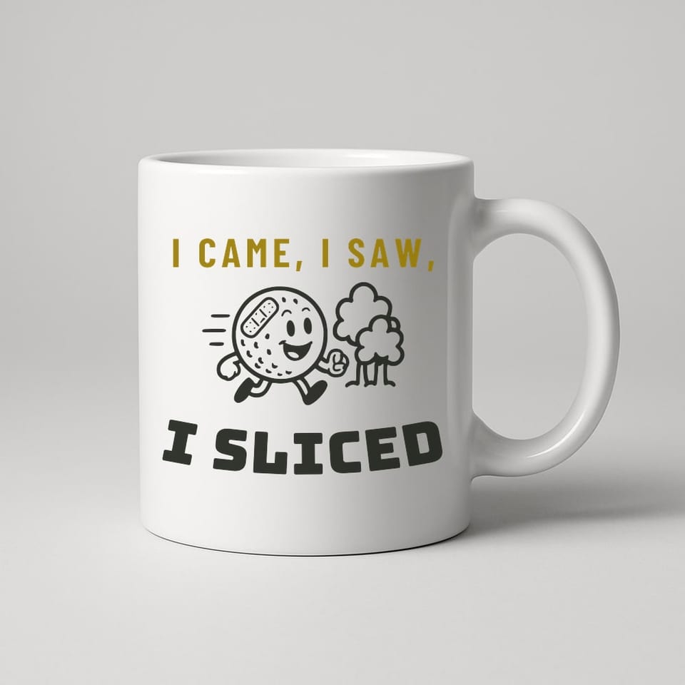 I Came, I Saw, I Sliced mug, White