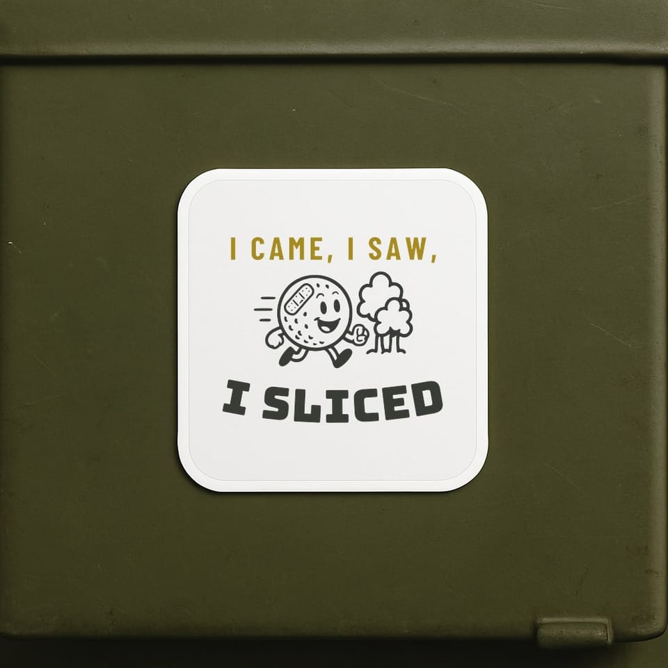 I Came, I Saw, I Sliced sticker, White
