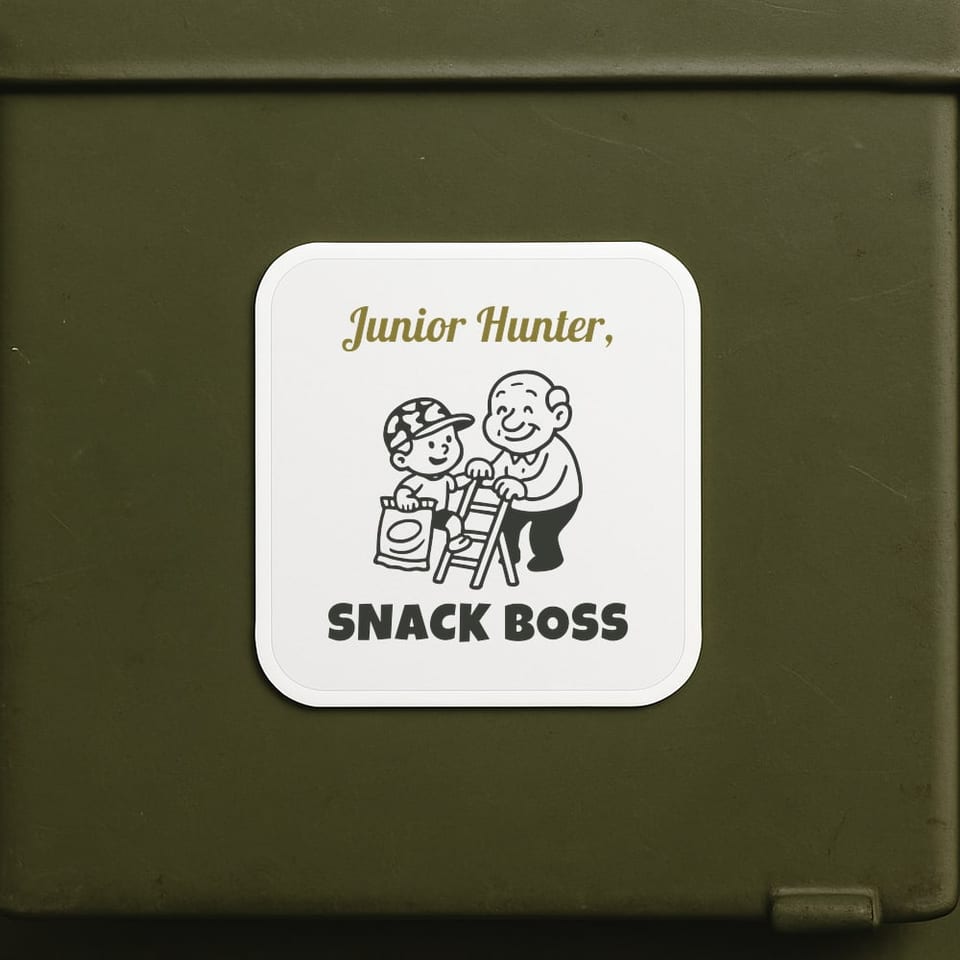 Junior Hunter, Snack Boss sticker, White