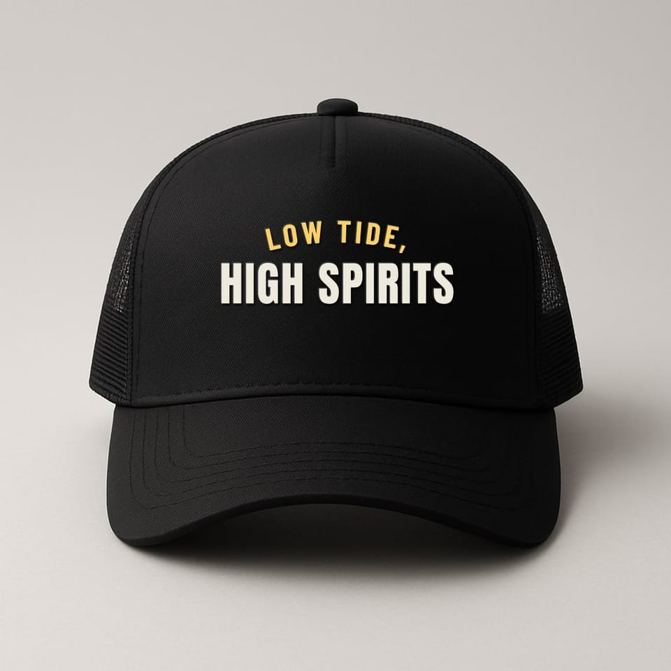 Low Tide, High Spirits trucker hat, Black