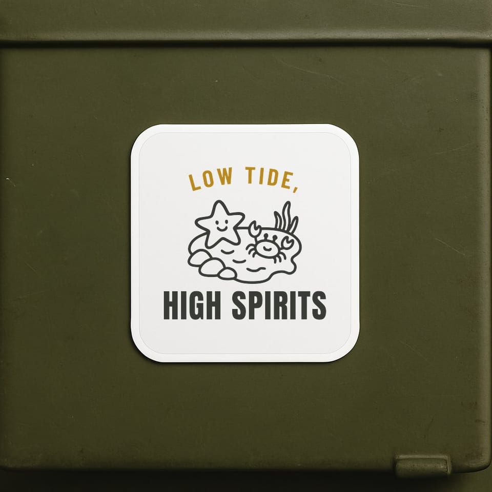 Low Tide, High Spirits sticker, White