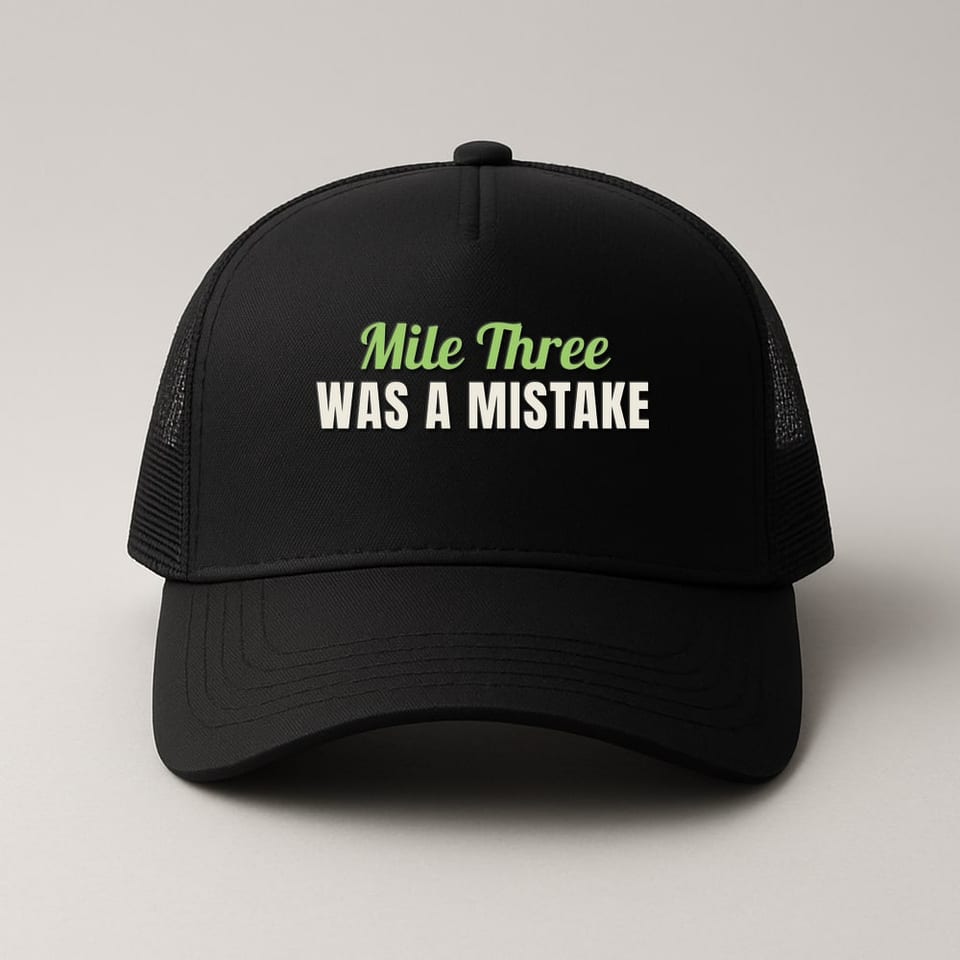 Mile Three Was a Mistake trucker hat, Black