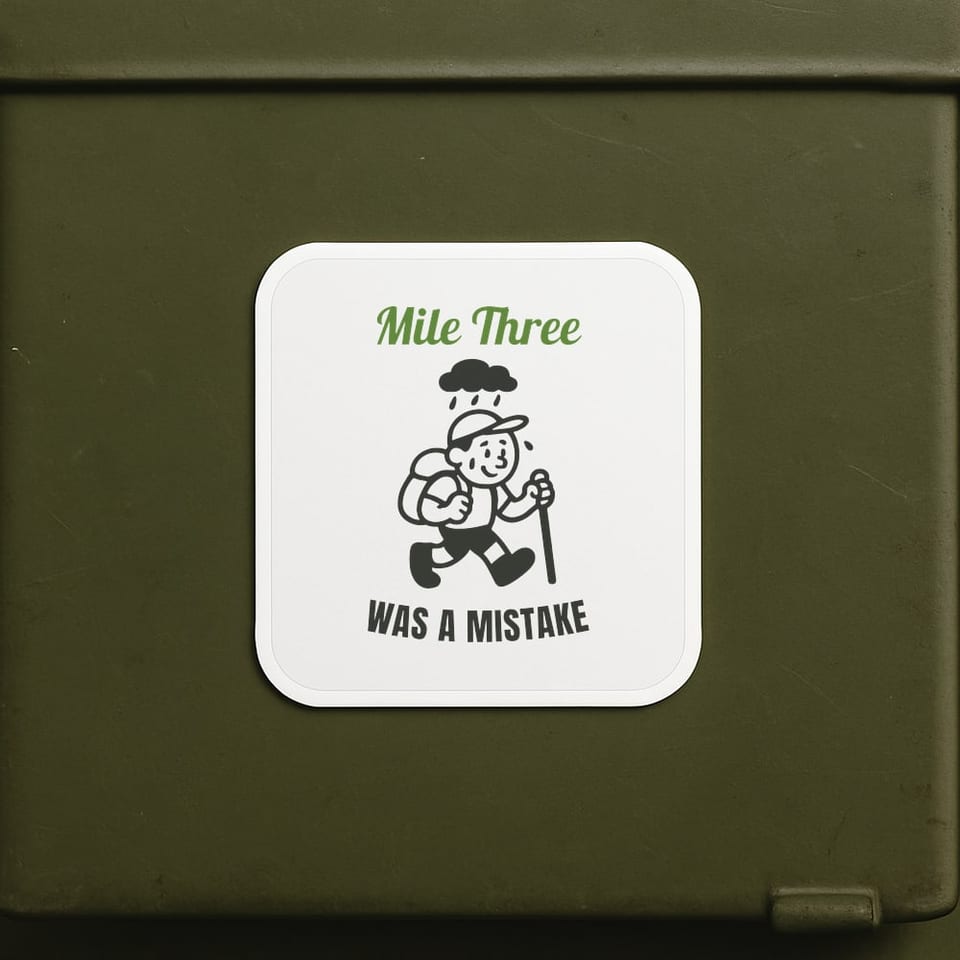 Mile Three Was a Mistake sticker, White