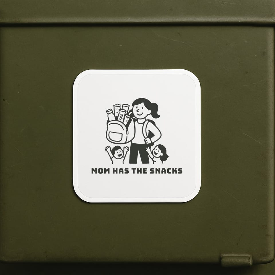 Mom Has the Snacks sticker, White