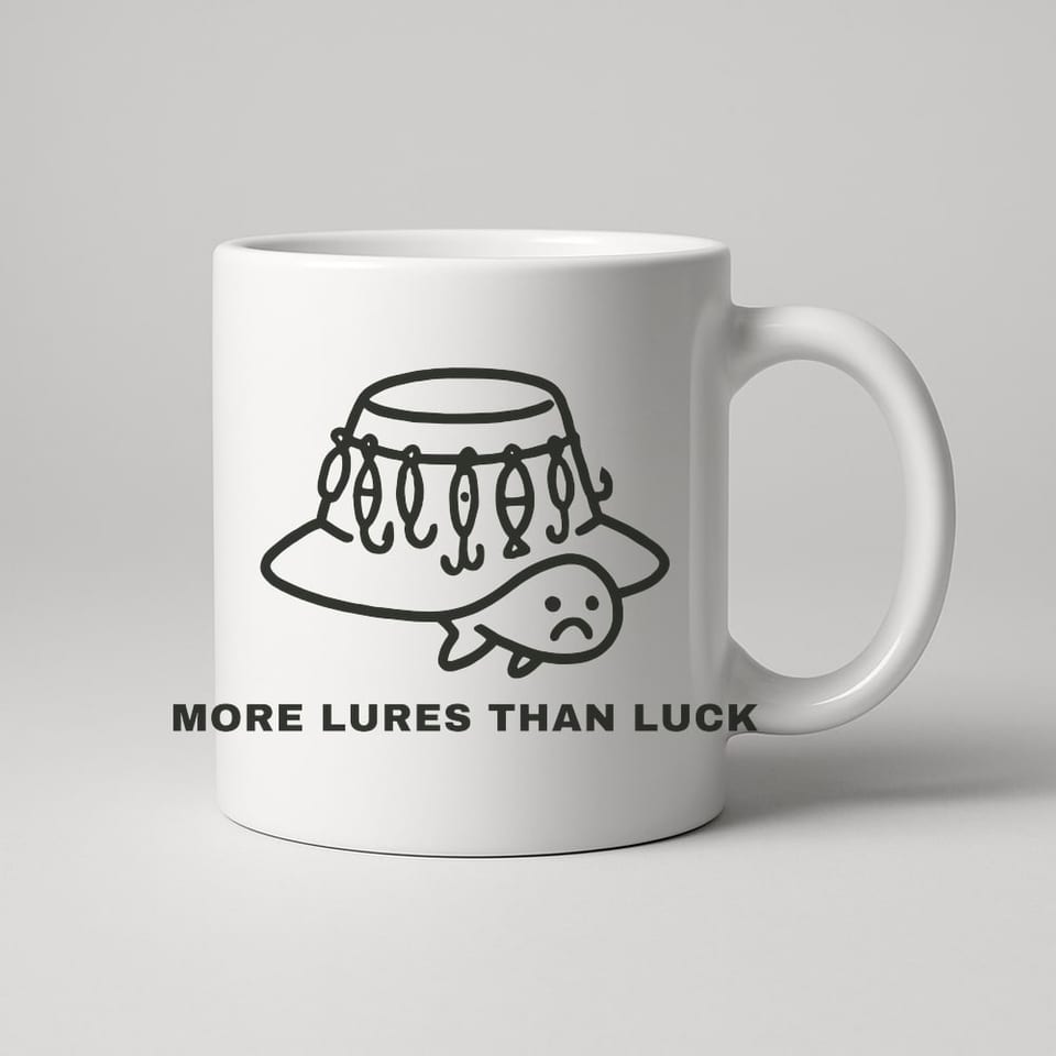 More Lures Than Luck mug, White