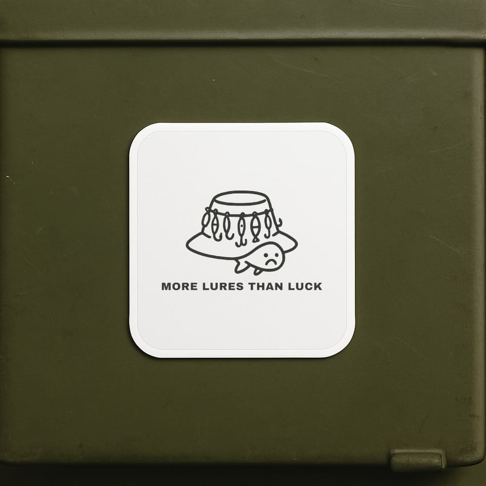 More Lures Than Luck sticker, White