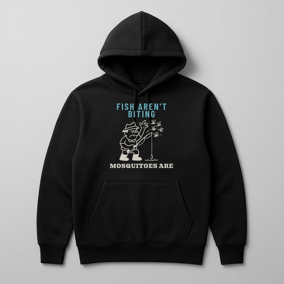 Fish Aren't Biting, Mosquitoes Are hoodie, Black