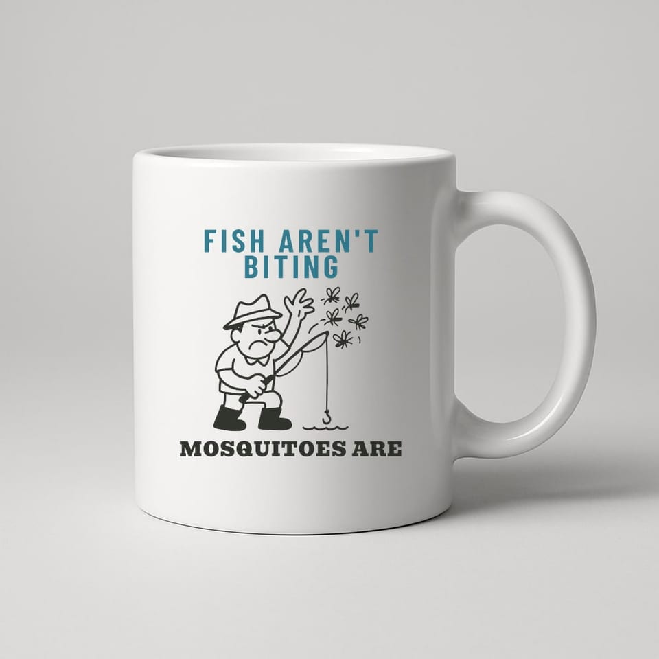 Fish Aren't Biting, Mosquitoes Are mug, White