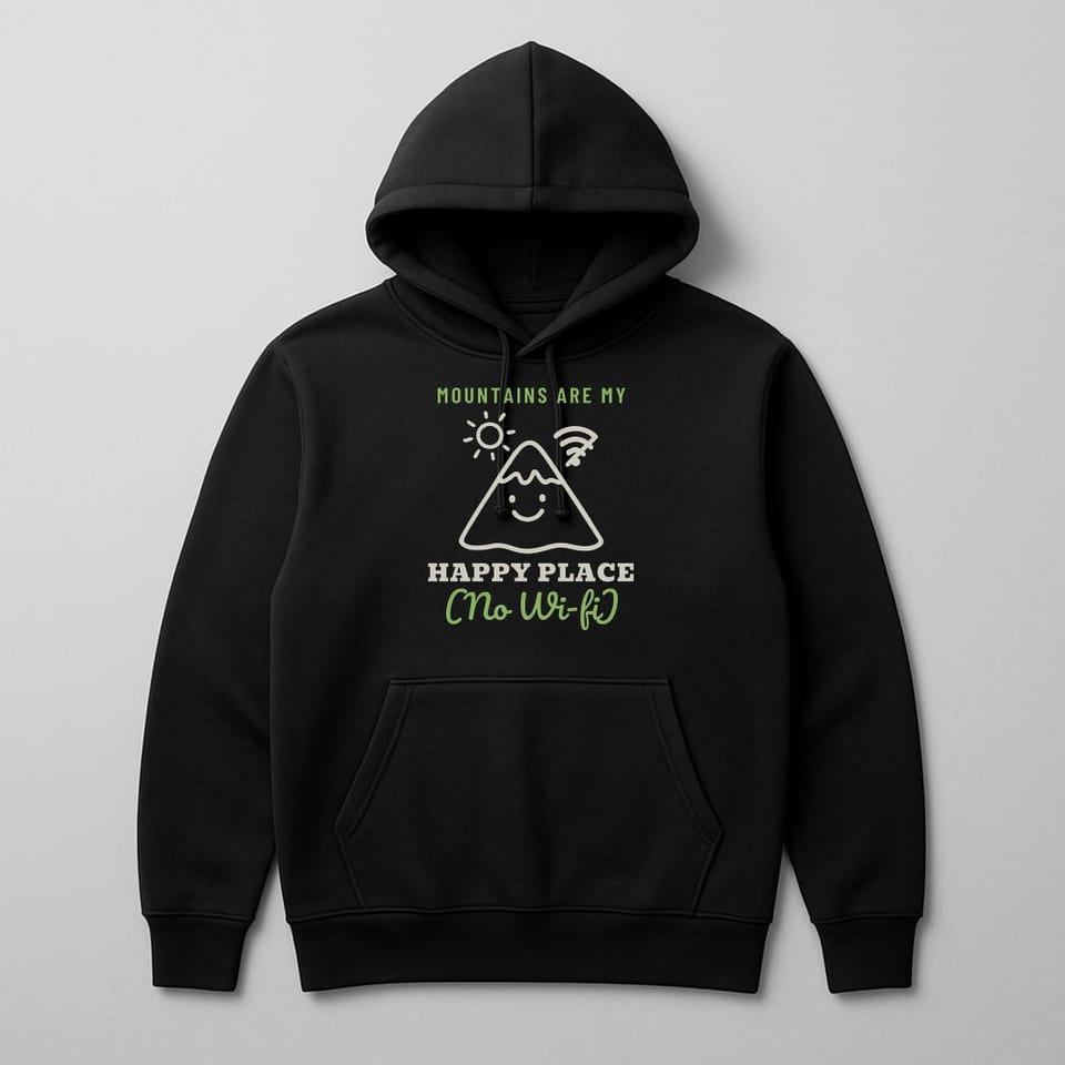 Mountains Are My Happy Place (No Wi-Fi) hoodie, Black