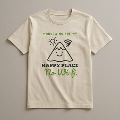 Mountains Are My Happy Place (No Wi-Fi) tee, Natural