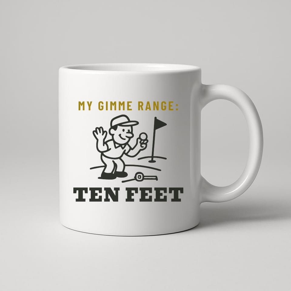My Gimme Range Is Ten Feet mug, White