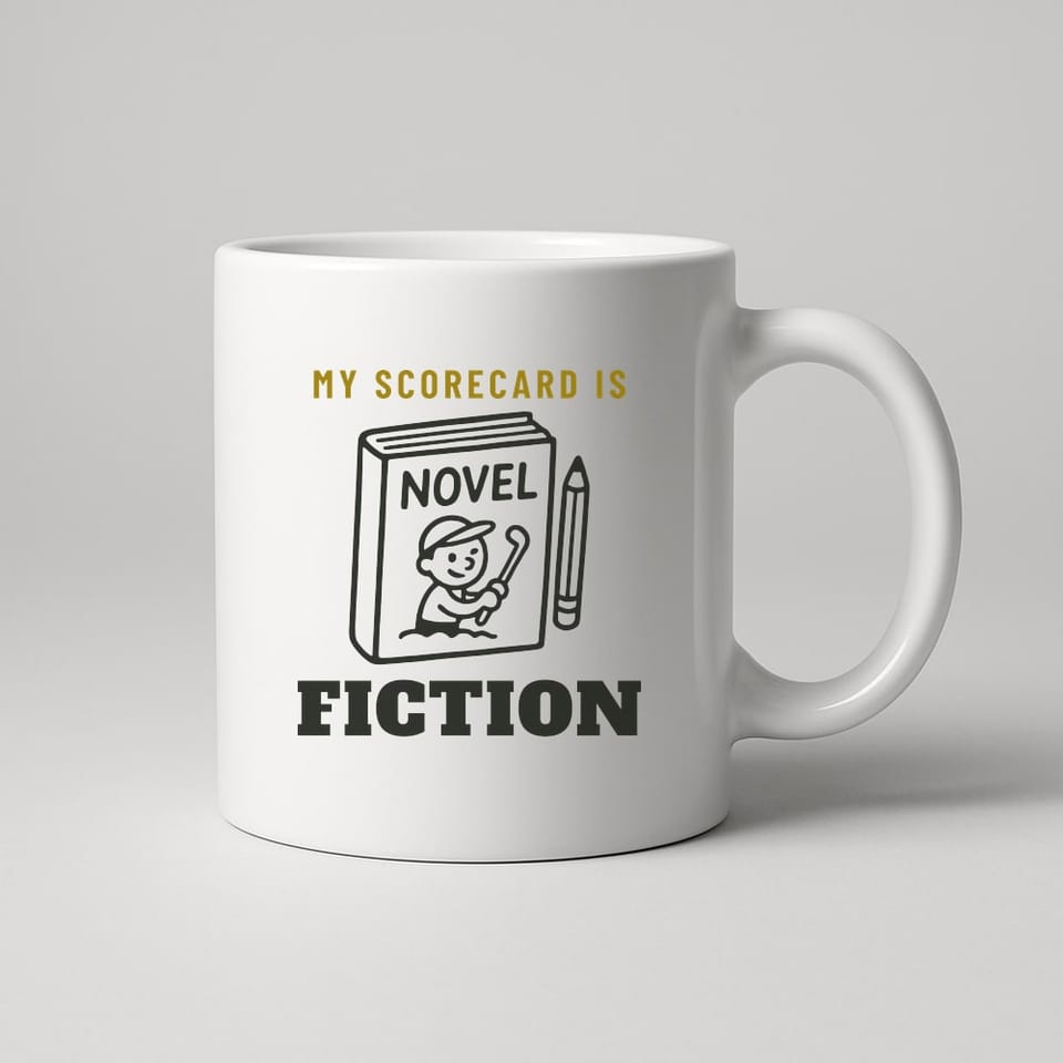 My Scorecard Is Fiction mug, White