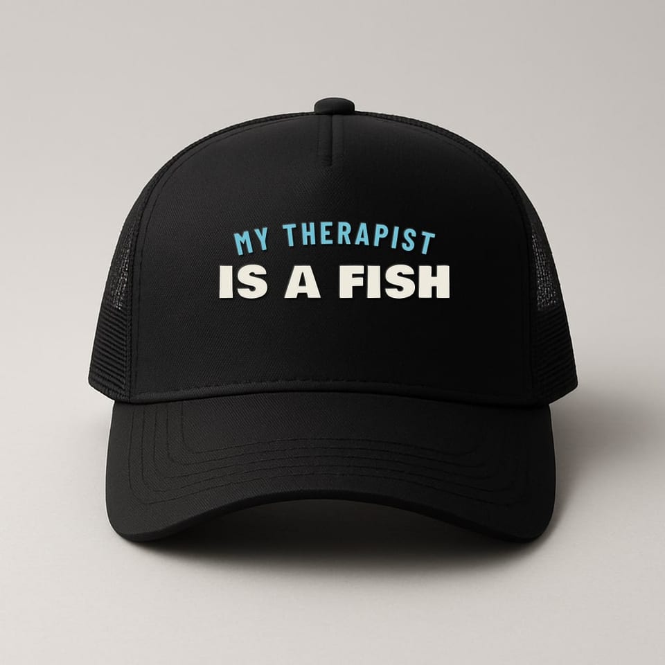 My Therapist Is a Fish trucker hat, Black