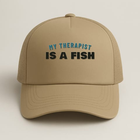 My Therapist Is a Fish trucker hat, Khaki