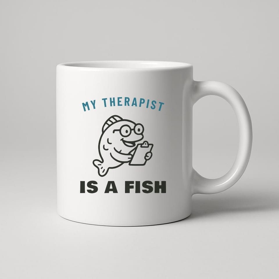 My Therapist Is a Fish mug, White
