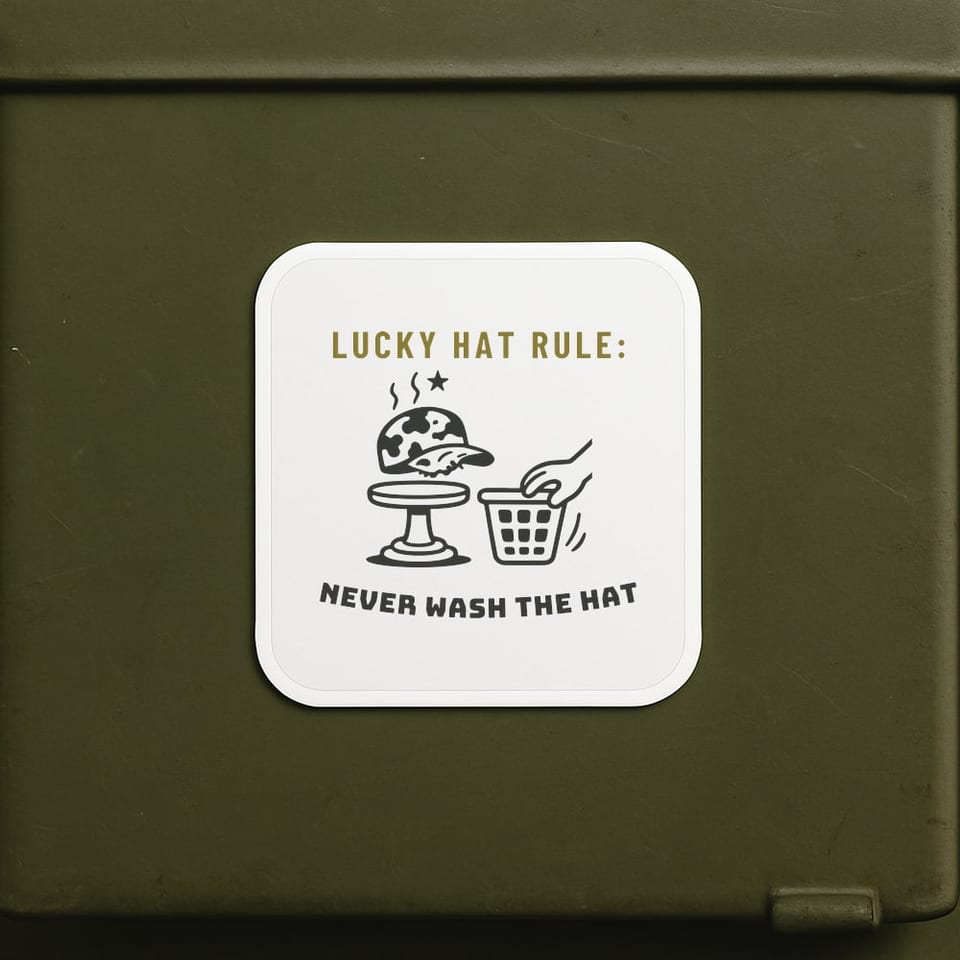 Never Wash the Lucky Hat sticker, White