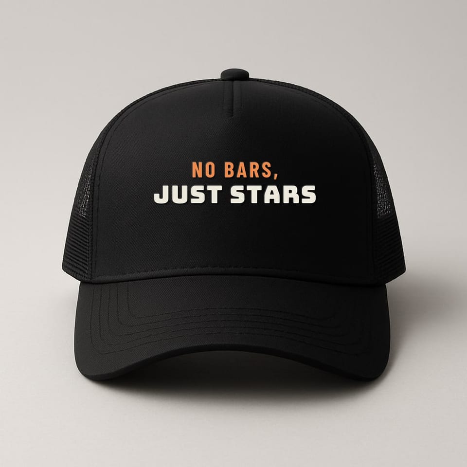 No Bars, Just Stars trucker hat, Black