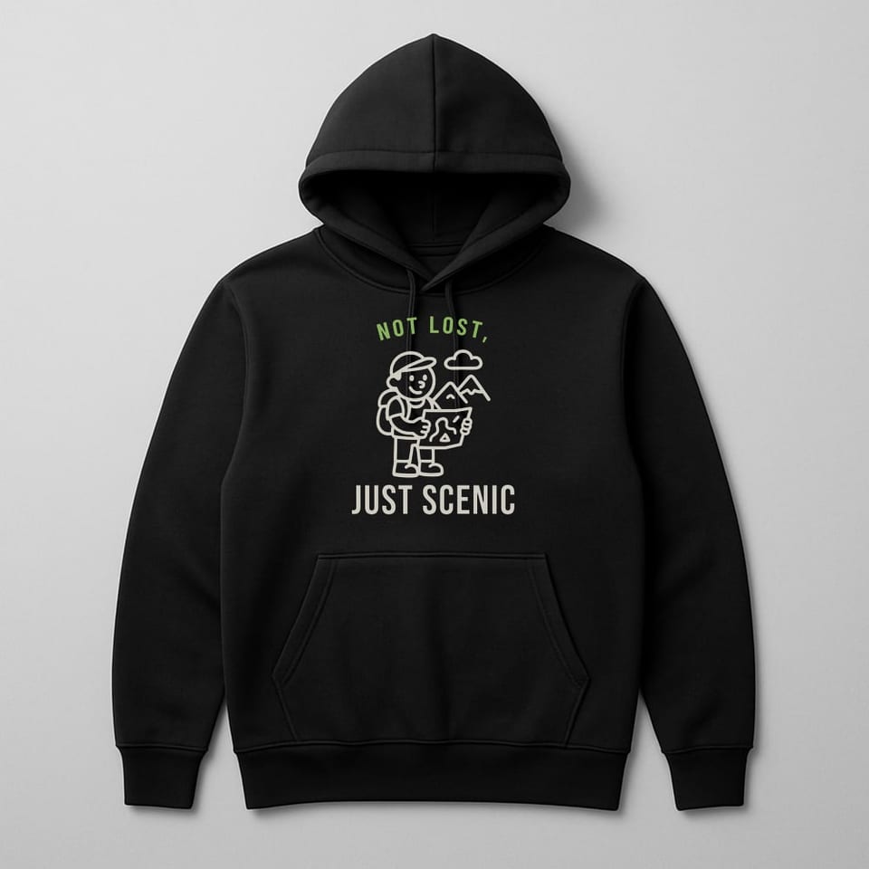 Not Lost, Just Scenic hoodie, Black