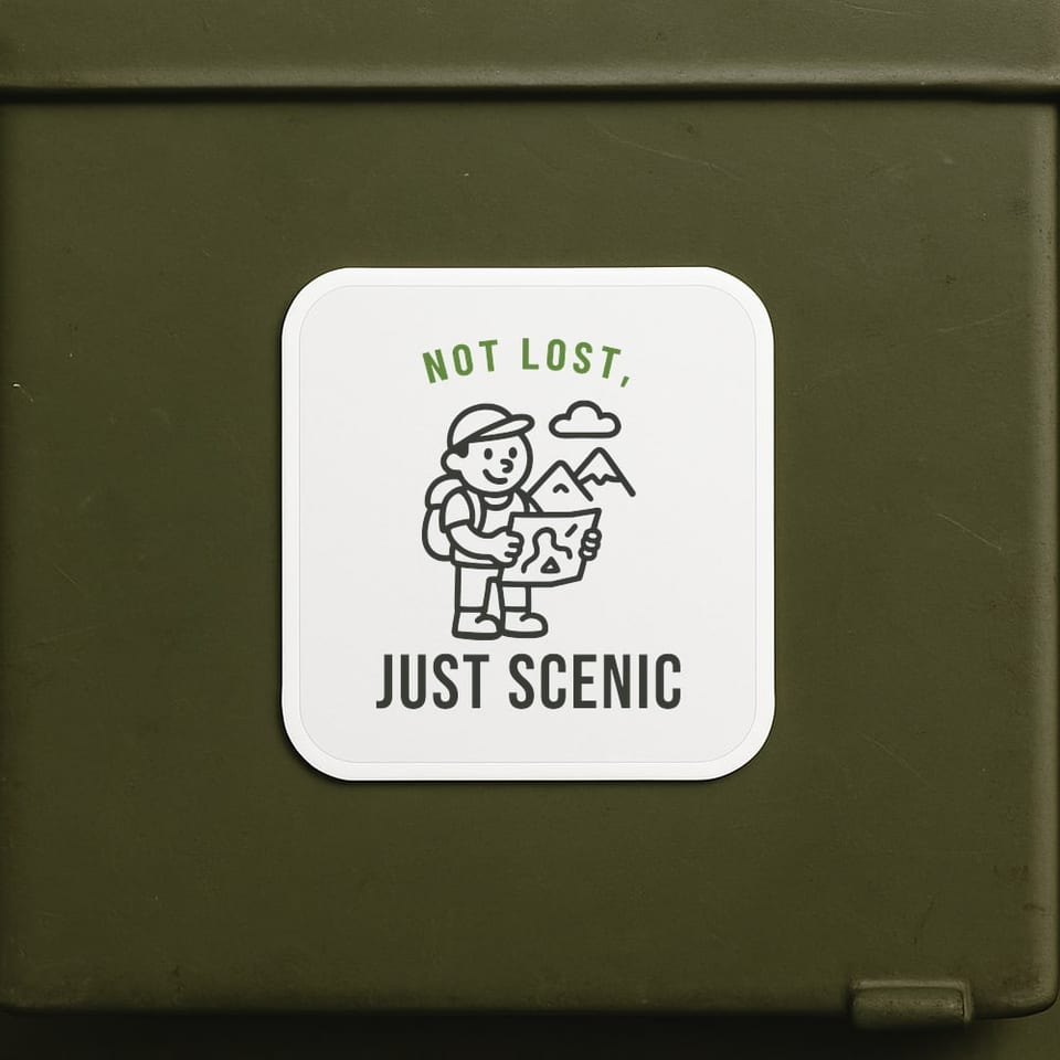 Not Lost, Just Scenic sticker, White