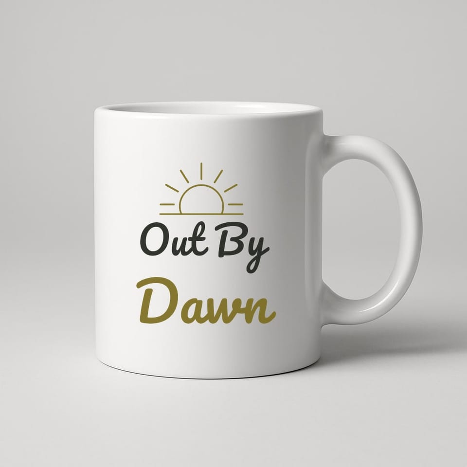 Out By Dawn mug, White