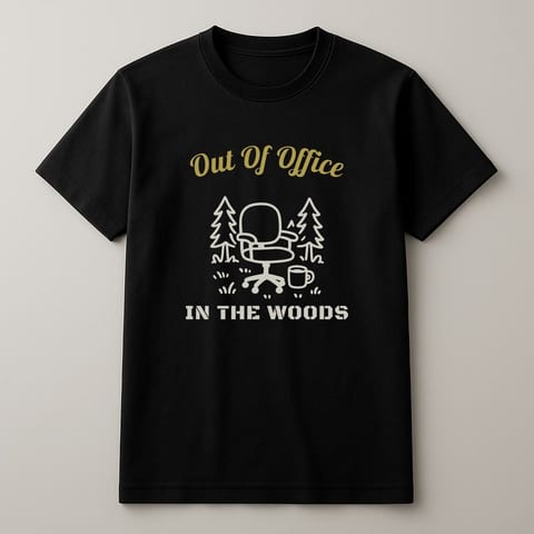 Out of Office. In the Woods. tee, Black