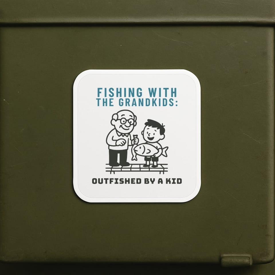 Outfished by a Kid sticker, White