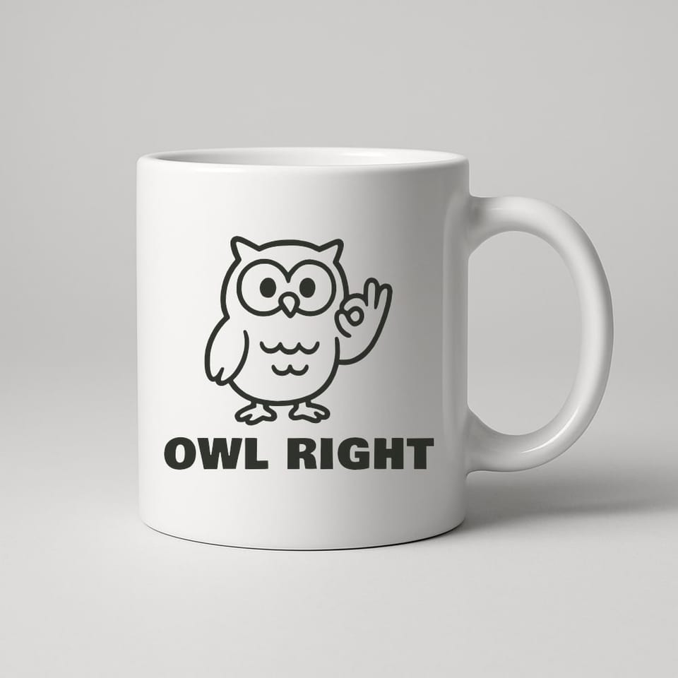 Owl Right mug, White