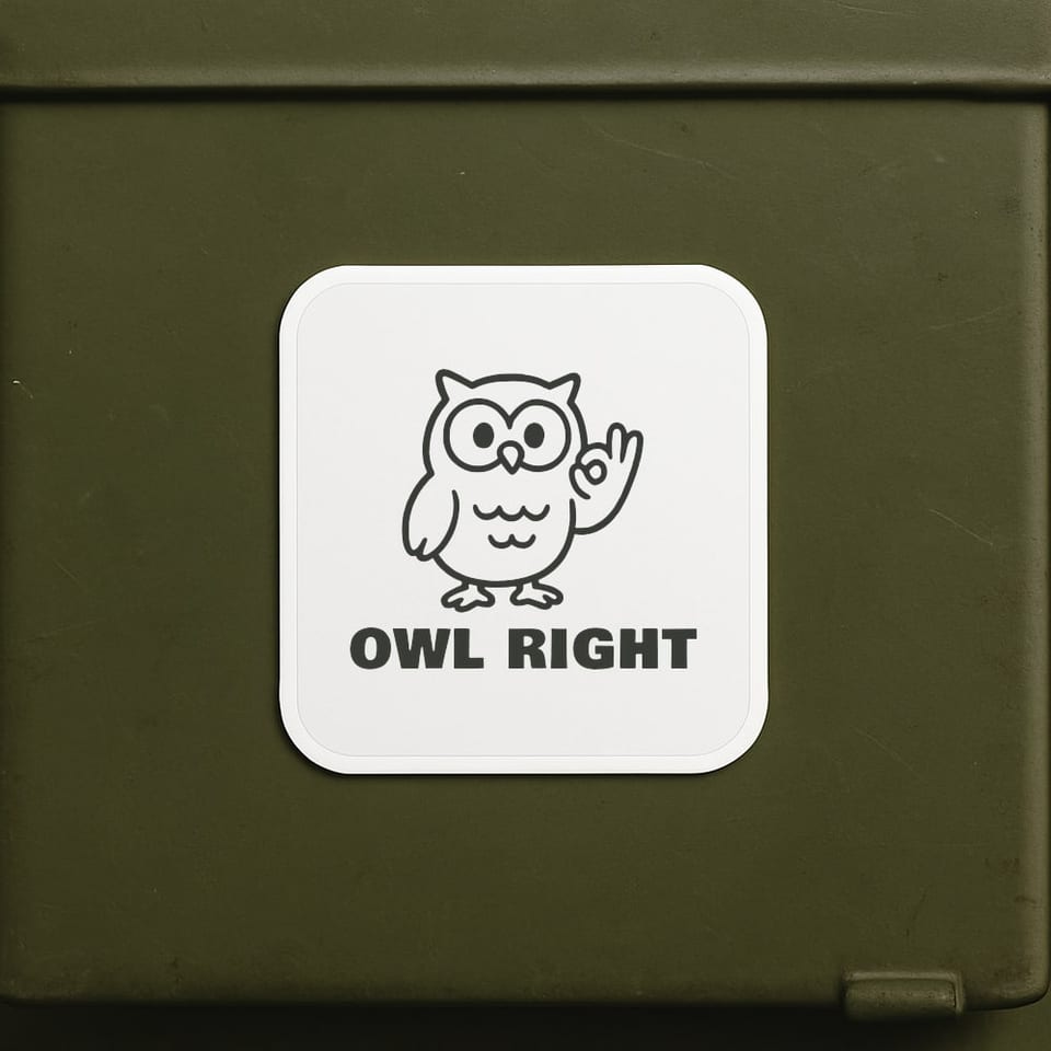 Owl Right sticker, White