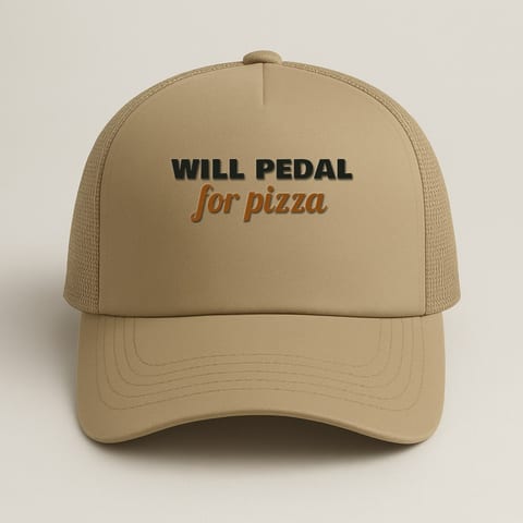 Will Pedal for Pizza trucker hat, Khaki