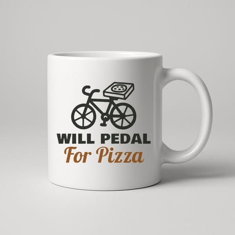 Will Pedal for Pizza mug, White
